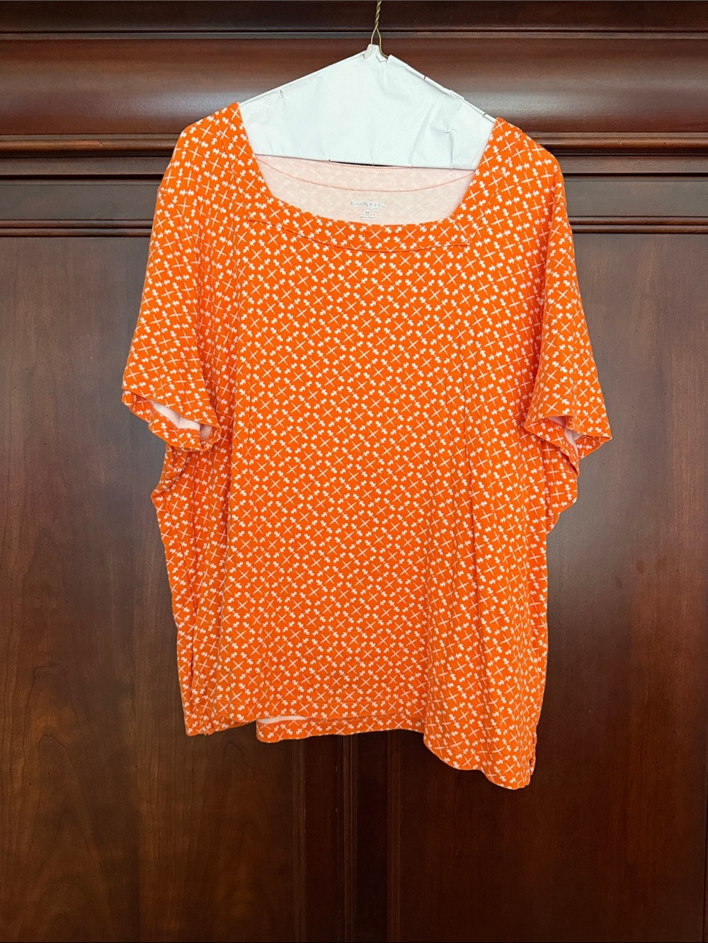 Kim Rogers Orange Short-Sleeve Cross Pattern Top